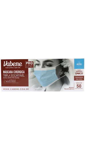 VABENE MASCARA CIRÚRGICA DESCARTAVEL AZUL C/50