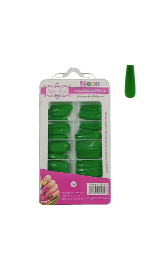 HELLO MINI UNHA POSTIÇA BAILARINA ALONGADA C/100 NEON COR VERDE NEON