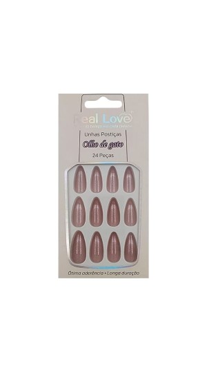 REAL LOVE UNHAS POSTIÇAS OLHO DE GATO ROSA C/24 PCS 