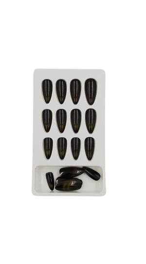 REAL LOVE UNHAS POSTIÇAS OLHO DE GATO PRETO C/ DOURADO C/24 PCS 